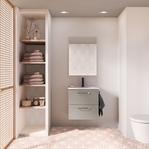 Mueble baño lavabo y espejo hone gris