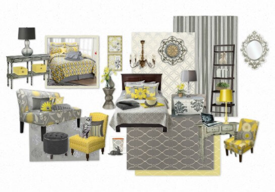 Más ejemplos de decoración con gris y amarillo.